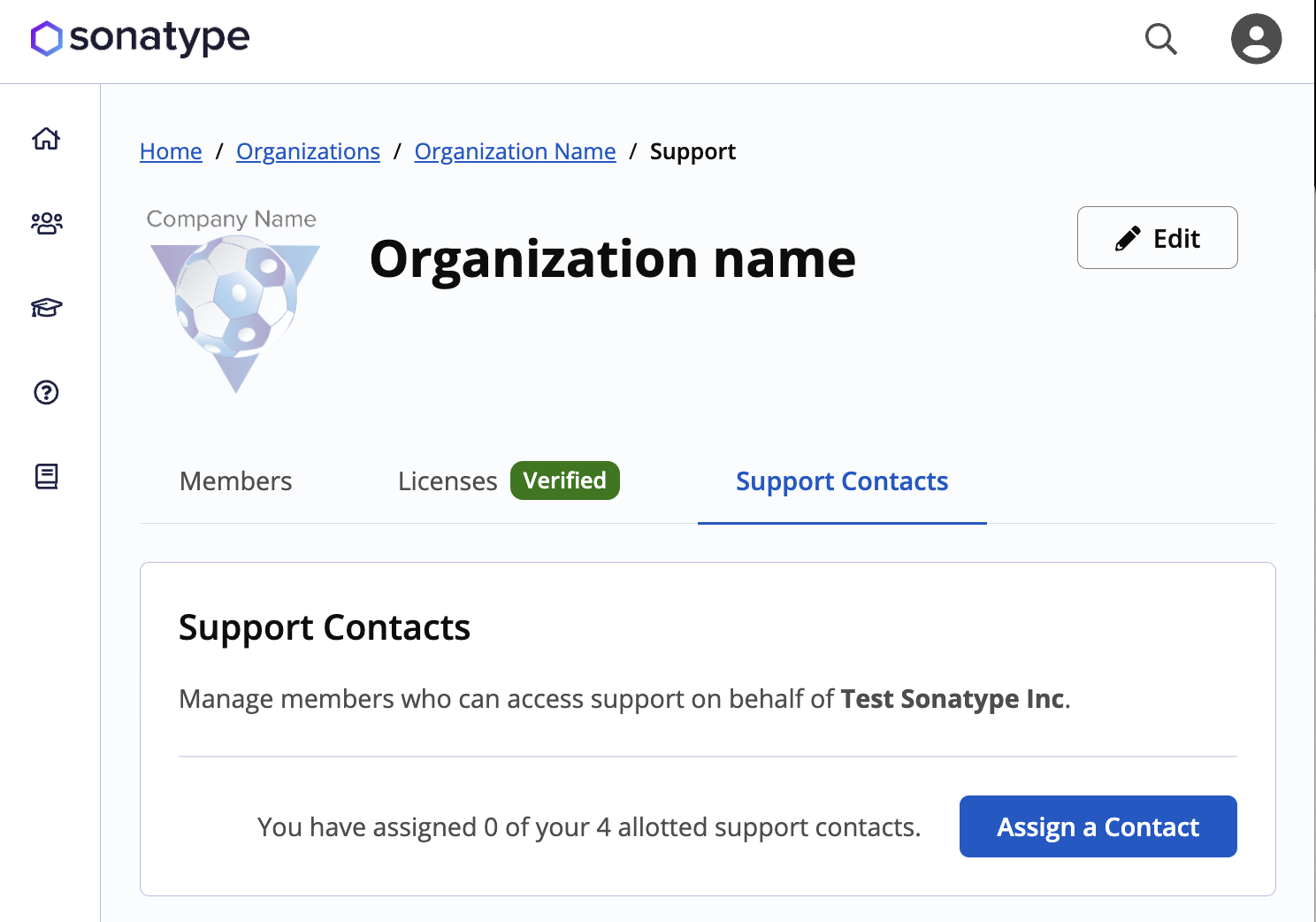 Assign a support contact on my.sonatype.com screenshot