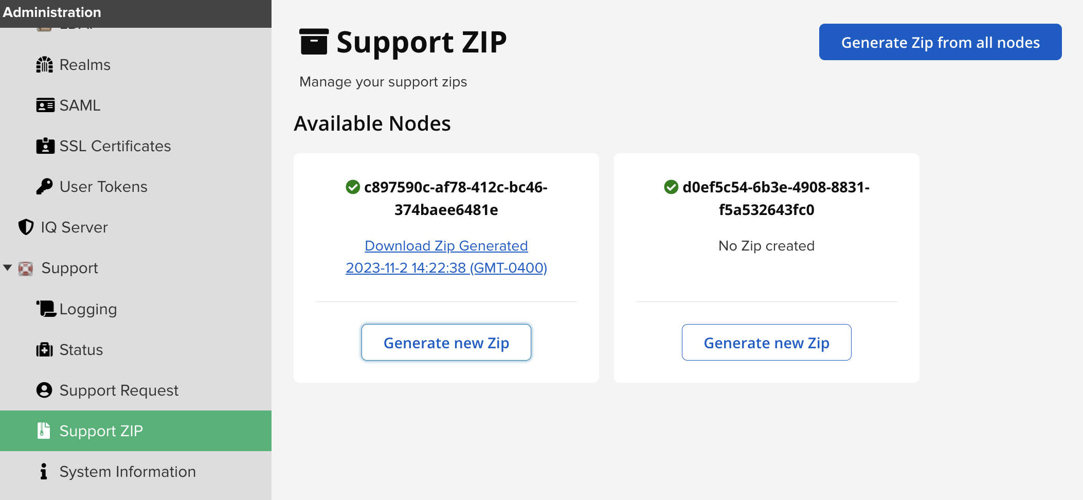 Support zip screen