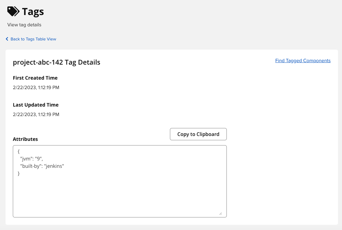 Example tag details screen