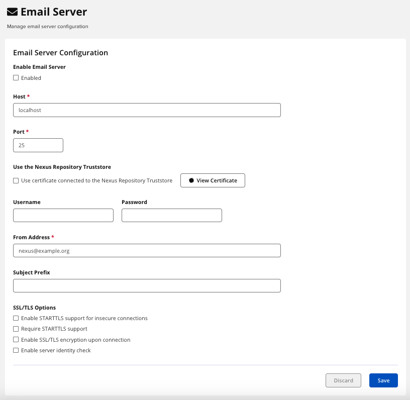 Email server configuration form
