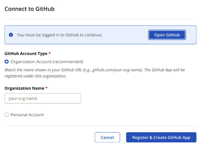 UI Screen for SCM - Source Control Configuration - GitHub
