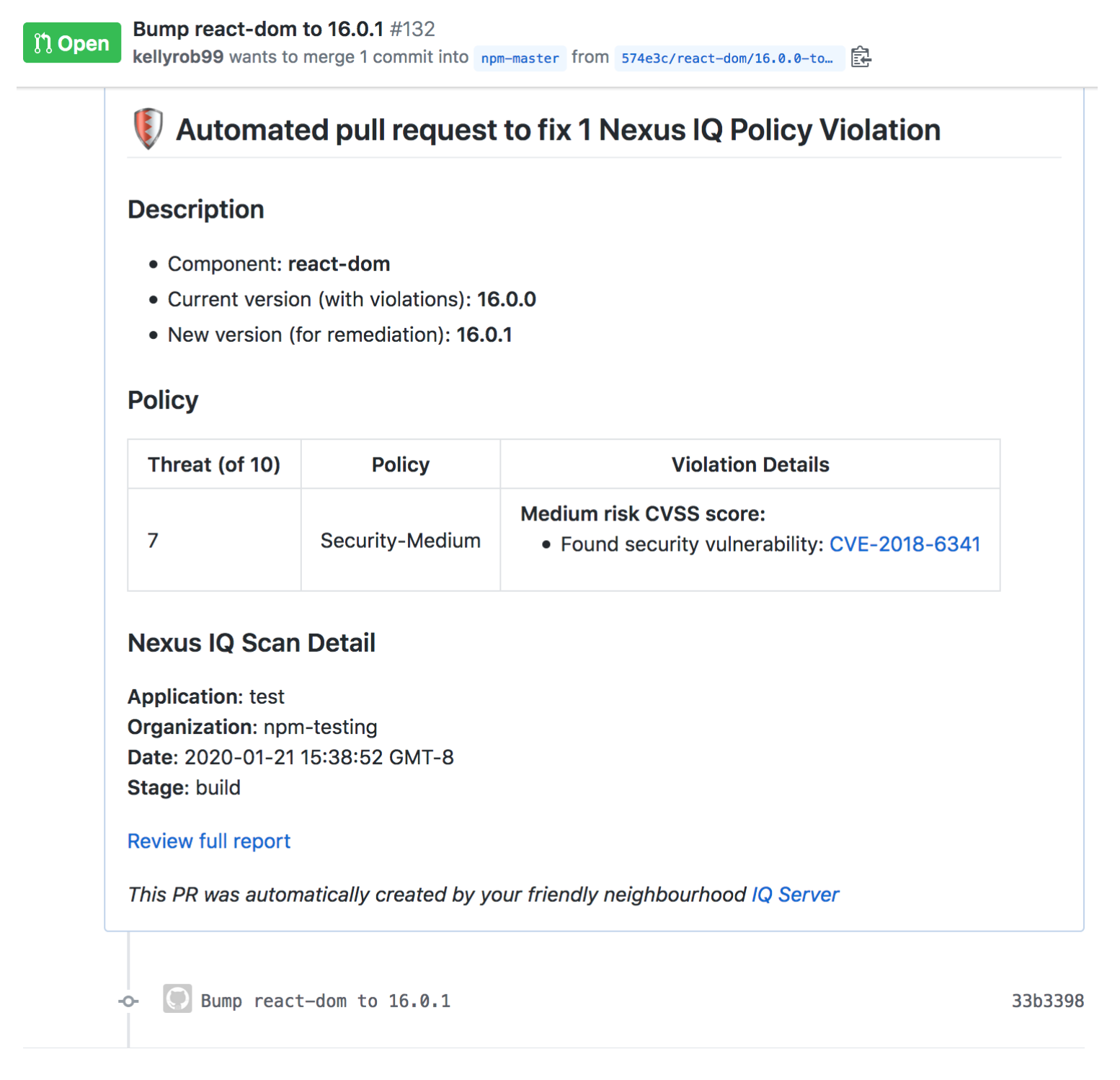 Example automated pull request