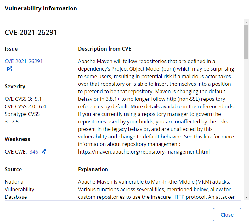example Vulnerability Details window