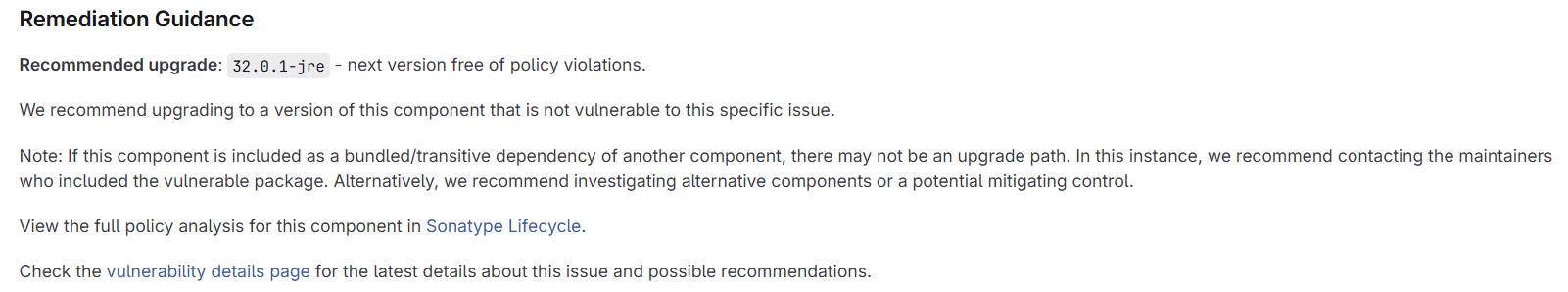 UI screen for GitLab - Vulnerability Details - Remediation Guidance