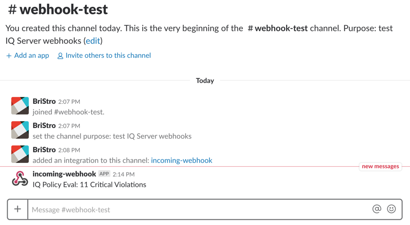 example IQ server message in Slack