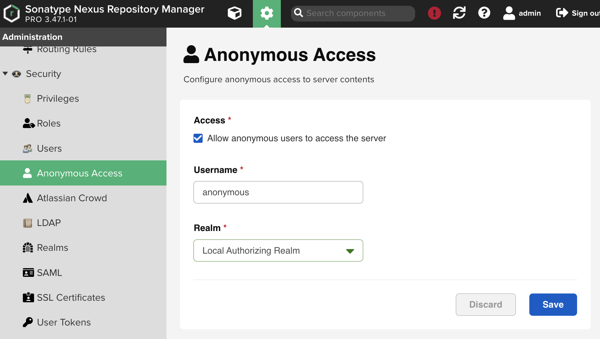 Anonymous access screen